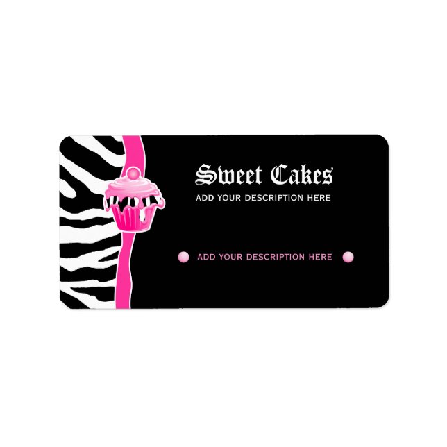 Preisschild für Backwaren Zebra Retro Rosa 2 Adressaufkleber (Vorne)