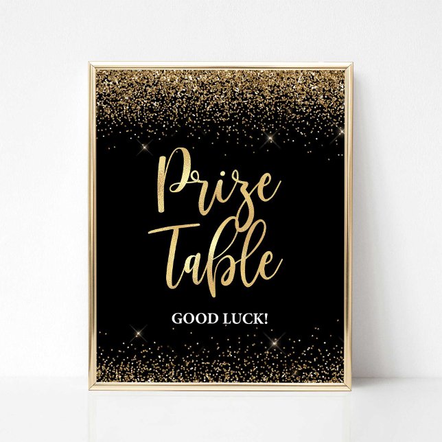 Preisverleihung Black & Gold Glitzer Confetti Poster (Prize Table Shower Sign, Black & Gold Glitter Confetti 2 Theme, Bridal Shower Sign)