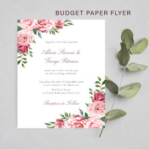 Preiswerte rosafarbene bordeauxrote Blumenhochzeit Flyer
