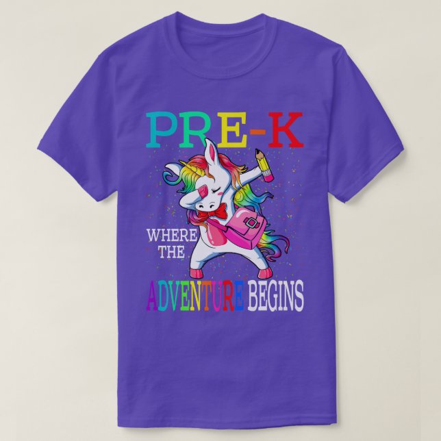 PreK, wo das Abenteuer beginnt Einhorn T-Shirt (Design vorne)