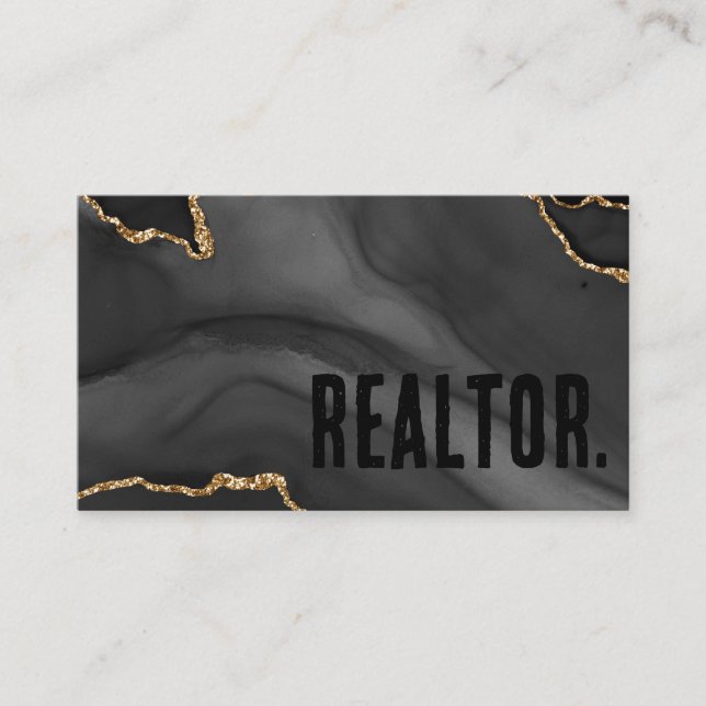 Premier Black und Gold Glitzer Agate Minimalistisc Visitenkarte (Vorderseite)