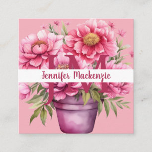 Premier Chic Bright Pink Floral Business Card Quadratische Visitenkarte