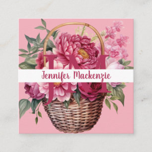 Premier Chic Bright Pink Floral Business Card Quadratische Visitenkarte