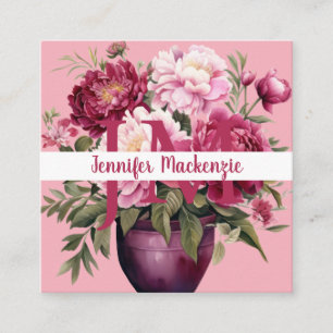 Premier Chic Bright Pink Floral Business Card Quadratische Visitenkarte