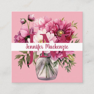 Premier Chic Bright Pink Floral Business Card Quadratische Visitenkarte