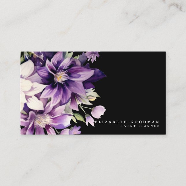 Premier Lila Floral Black Business Cards Visitenkarte (Vorderseite)