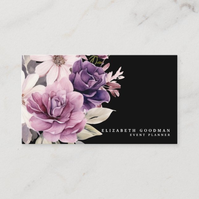 Premier Lila Floral Black Business Cards Visitenkarte (Vorderseite)