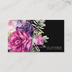 Premier Pink Purple Floral Schwarze Visitenkarten Visitenkarte