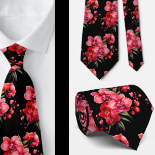 Premier Red Orchids Formal Sharp Neck Tie Krawatte