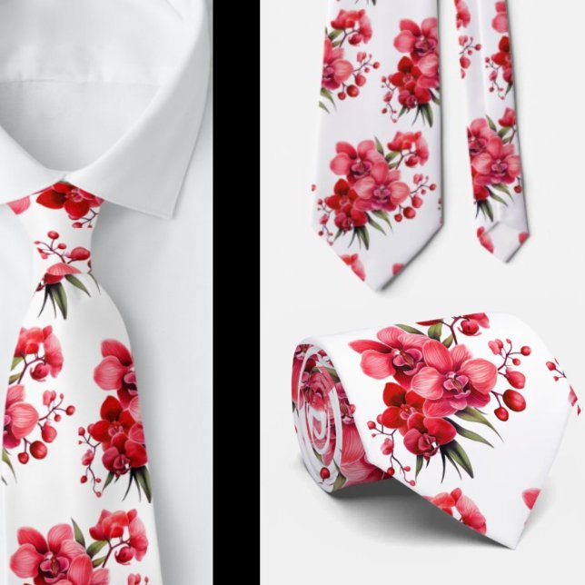 Premier Red Orchids Formal Sharp Neck Tie Krawatte (Von Creator hochgeladen)