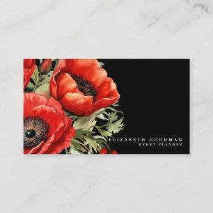 Premier Red Poppies Black Business Cards Visitenkarte