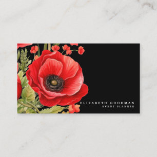 Premier Red Poppies Black Business Cards Visitenkarte