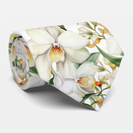 Premier White Orchids Formal Sharp Neck Tie Krawatte