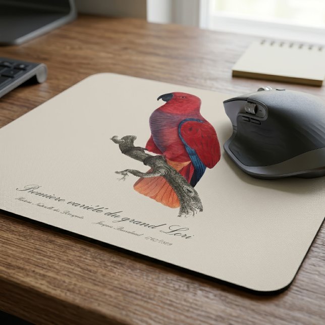 Premiere variete du grand Lori / Eclectus parrot Mousepad (Vosmaer Eclectus Parrot, Eclectus Roratus Vosmaeri. Mouse Pad)