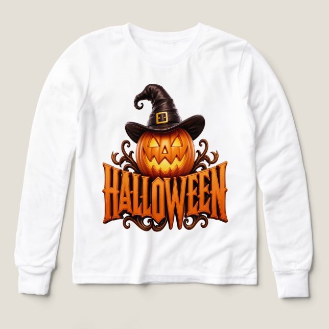 Premium 3D-Halloween-Kürbislogo mit Hexenhut (Design Vorderseite)