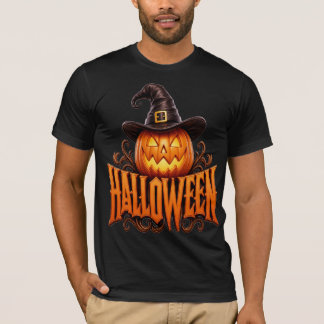 Premium 3D-Halloween-Kürbislogo mit Hexenhut T-Shirt