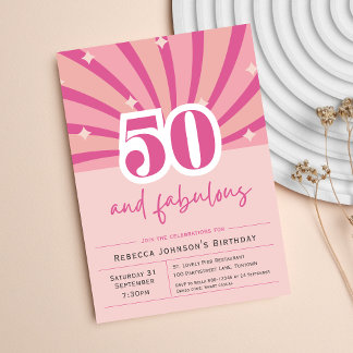 Premium 50. Geburtstag Einladung Rosa Retro