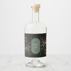 Premium Abstrakt Black Modern Eukalyptus Oval Gin Alkoholflaschenetikett