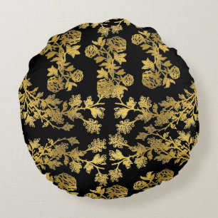 Premium-Ästhetik goldenes Blumenmuster Rundes Kissen