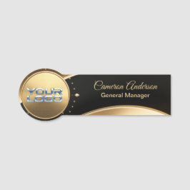 Premium asymmetrische goldene schwarze Namensschil Namensschild