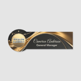 Premium asymmetrische schwarze Gold-Namensschild Namensschild