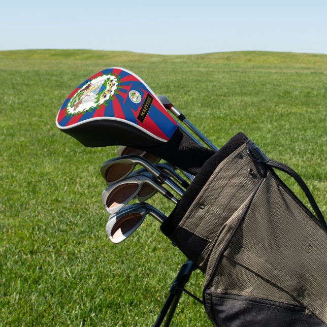 Premium Belize Golf & Belizean Flag / Patriots Golf Headcover (In SItu)