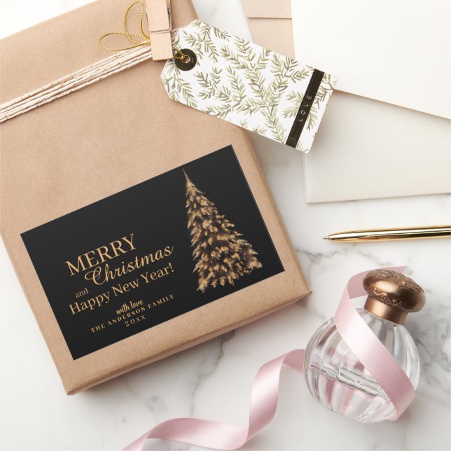Premium Black and Gold Weihnachtsbaum Weihnachten Rechteckiger Aufkleber (Schenken)
