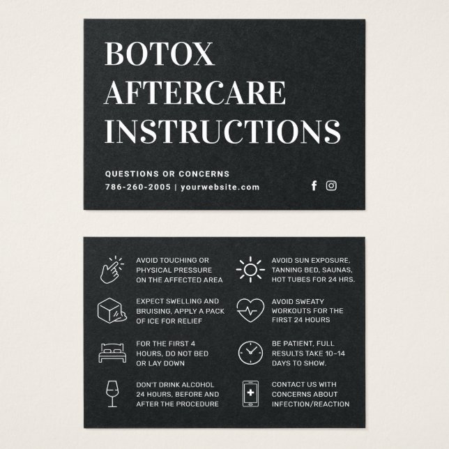 Premium Black Botox Injektion Aftercare Card (Vorne & Hinten)