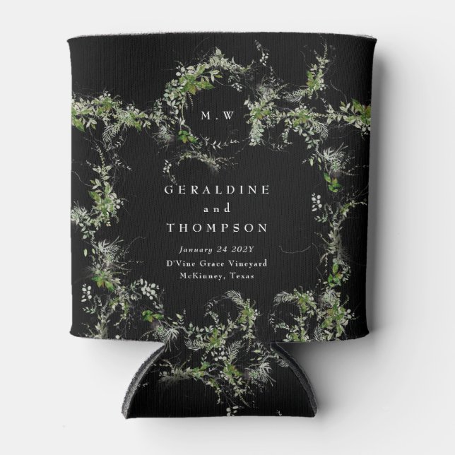 Premium Black Eucalyptus Monogram Wedding Gift Dosenkühler (Vorderseite)