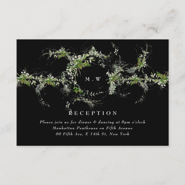 Premium Black Eucalyptus Wreath Monogram Wedding Begleitkarte (Vorderseite)