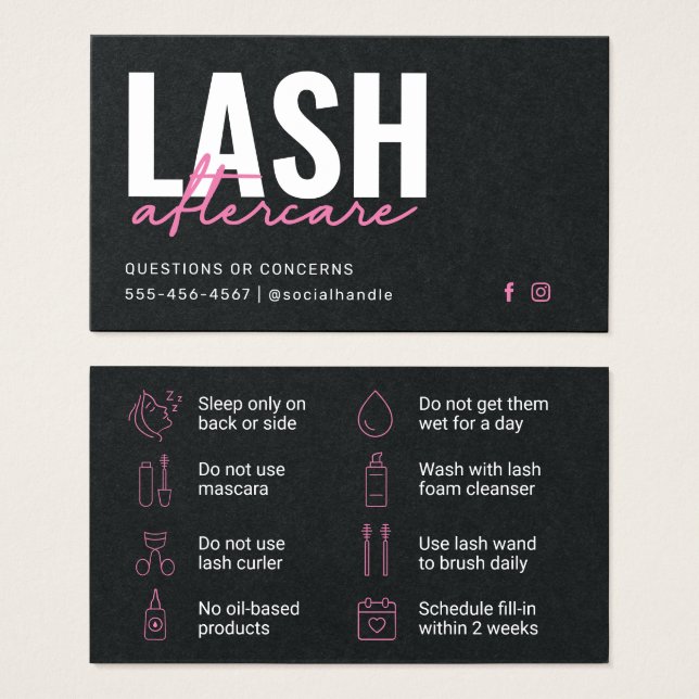 Premium Black Eyelash Extensions Aftercare Card (Vorne & Hinten)
