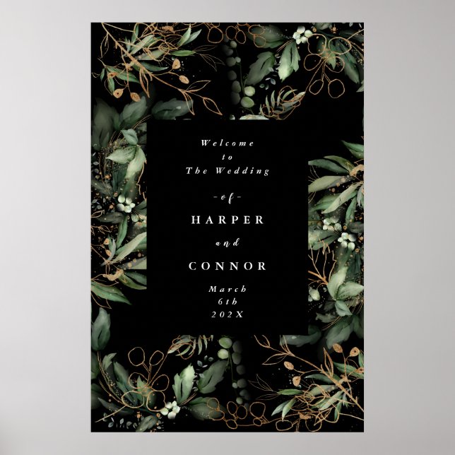 Premium Black Gold Botanical Eukalyptus Greenery Poster (Vorne)