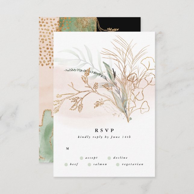 Premium Black Gold Botanical Eukalyptus Wedding RSVP Karte (Vorne/Hinten)