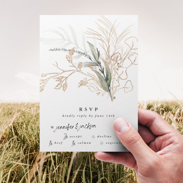 Premium Black Gold Botanical Eukalyptus Wedding RSVP Karte (Von Creator hochgeladen)