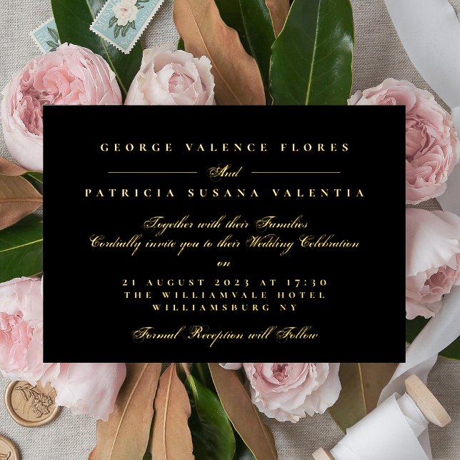 Premium Black Gold Calligraphy Elegante Hochzeit Folieneinladung (Von Creator hochgeladen)