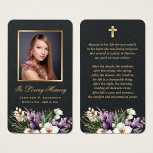 Premium Black Gold Floral Memorial Cards