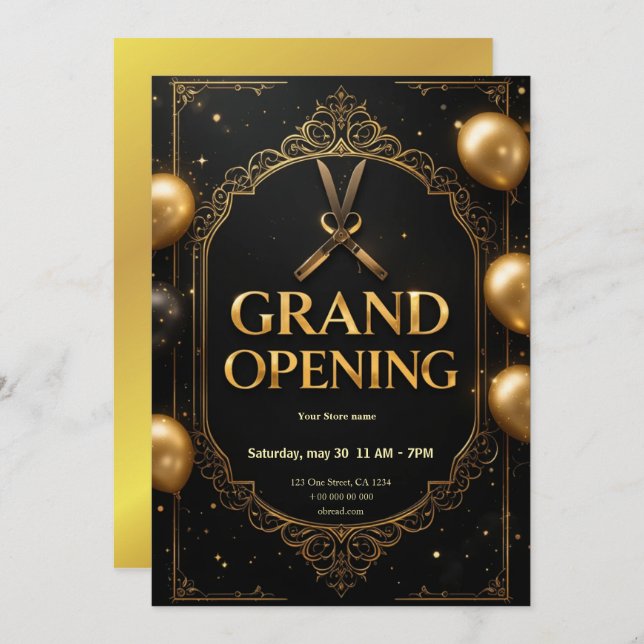 Premium Black & Gold Grand Opening Einladung (Vorne/Hinten)