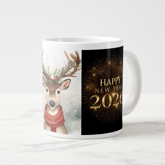 premium black gold happy new year Specialty mug Jumbo-Tasse (Vorderseite Rechts)