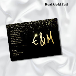 Premium Black Gold Monogram Foto Leather Look Foi Folieneinladung