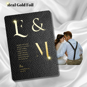 Premium Black Gold Monogram Foto Leder Optik Folieneinladung
