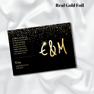Premium Black Gold Monogramm Foto Leder-Optik Foli Folieneinladung