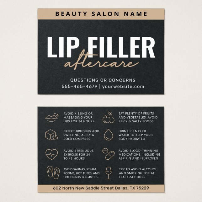 Premium Black Luxe Lip Filler Aftercare Card (Vorne & Hinten)