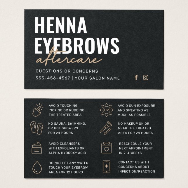 Premium Black Luxury Henna Brows Aftercare Card (Vorne & Hinten)