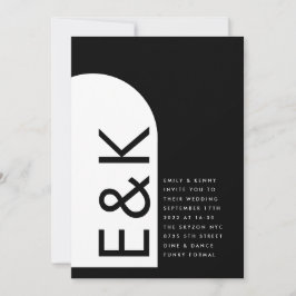 Premium Black Modern Monogram Boho Arch Wedding Einladung