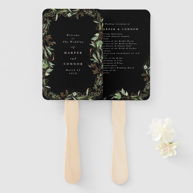 Premium Black Modern Onyx Abstrakt Eucalyptus Funk Fächer (Vorne und Hinten)