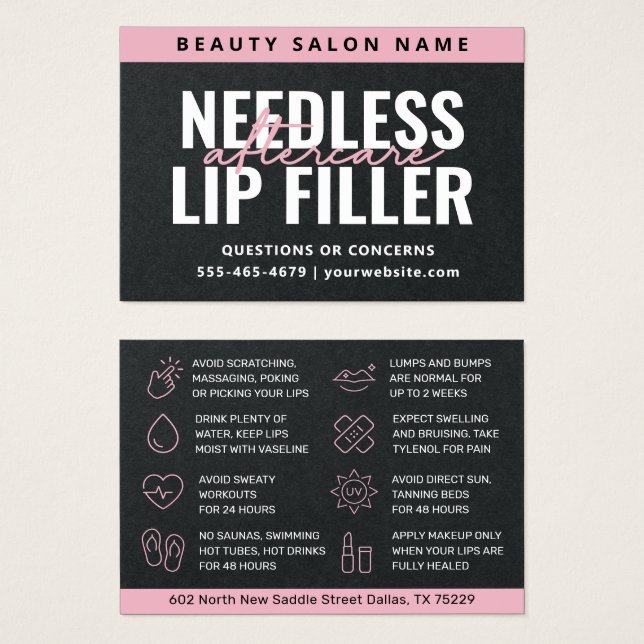 Premium Black Needles Lippen Filler Aftercare Card (Vorne & Hinten)