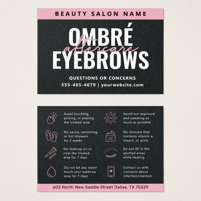 Premium Black Ombre Pulver Brows Aftercare Card (Vorne & Hinten)