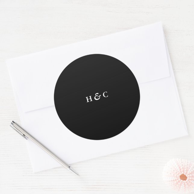 Premium Black Simple Schlicht Modern Wedding Runder Aufkleber (Umschlag)