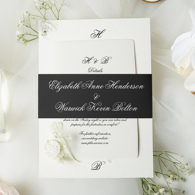 Premium Black Tuxedo Monogram Calligrafy Wedding Einladungsbanderole (Von Creator hochgeladen)