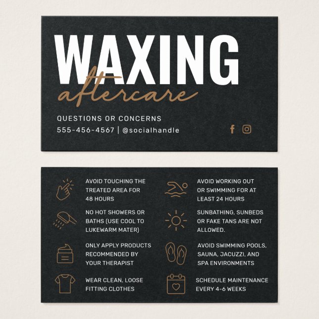 Premium Black Waxing Aftercare Card Haarentfernung (Vorne & Hinten)
